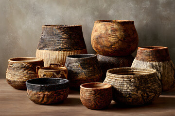 Artistry in Weaves: A Display of Intricately Crafted Baskets Reflecting Tradition