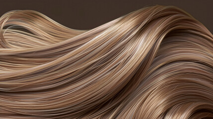 Long, wavy hair in beautiful shades of rich brown, healthy, voluminous texture and a luxurious appearance against a dark background. AI generated