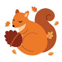 Adorable Autumn Squirrel with Acorn - Cute Fall Forest Animal