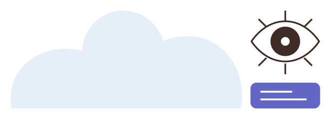 Cloud shape with a stylized eye and data bar represents digital storage, monitoring, and security. Ideal for technology, data sharing, security, surveillance, cloud computing, networks
