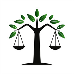 Tree With Balanced Scale Eco Justice Silhouette on transparent background for web and graphic design