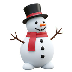 Illustration of Cheerful Festive Snowman with Red Scarf and Black Hat