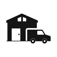 Warehouse With Delivery Van Silhouette on transparent background for web and graphic design