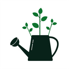 Watering Can With Seedlings Silhouette on transparent background for web and graphic design
