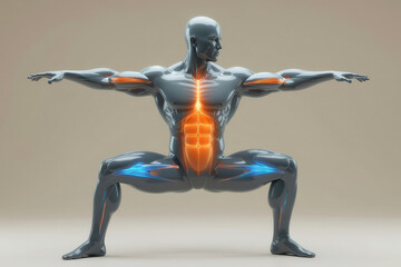 x-default 3D Render of Male Anatomy in a Low Squat Position