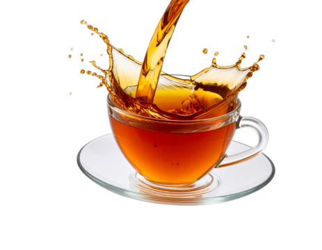 Untitled design - Glass Tea Cup Tipping Over Mid-Fall, Tea Pouring Out Sideways, Transparent Background