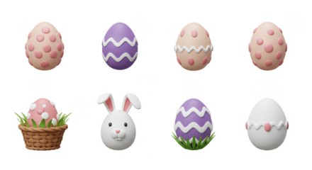 Illustration Colorful Easter Eggs and Bunny Transparent Background