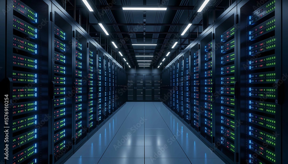 Aufkleber a large-scale data farm with modern architecture housing hundreds of computers and servers in organi