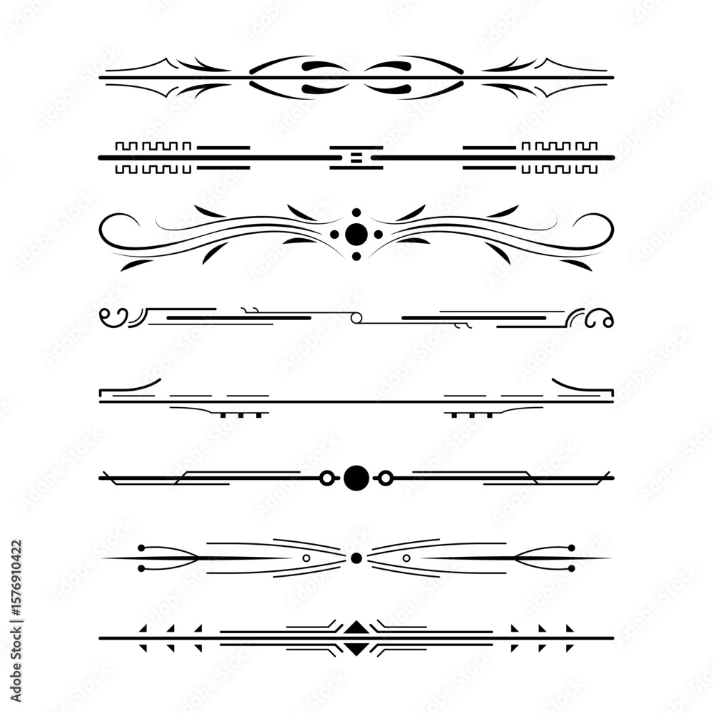 Poster set black simple line collection doodle border elements vector design style sketch isolated illustra