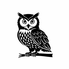 Elegant vector illustration of a nocturnal owl perched on a branch in black and white