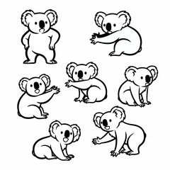Koala poses outline set for children's design