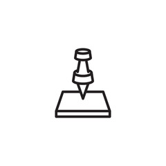 A line art icon of a pushpin pressed into a surface, symbolizing a marked location, important note, or pinned item.
