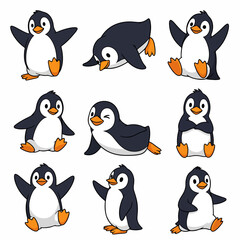 Penguin characters in various poses for children's projects