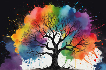 autumn tree with colorful splashes