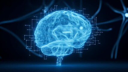 Digital rendering of a translucent human brain, illuminated, surrounded by neural network connections. - Powered by Adobe