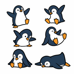 Six playful penguin poses for children's projects