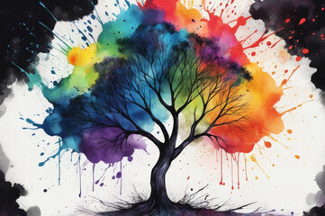 autumn tree with colorful splashes