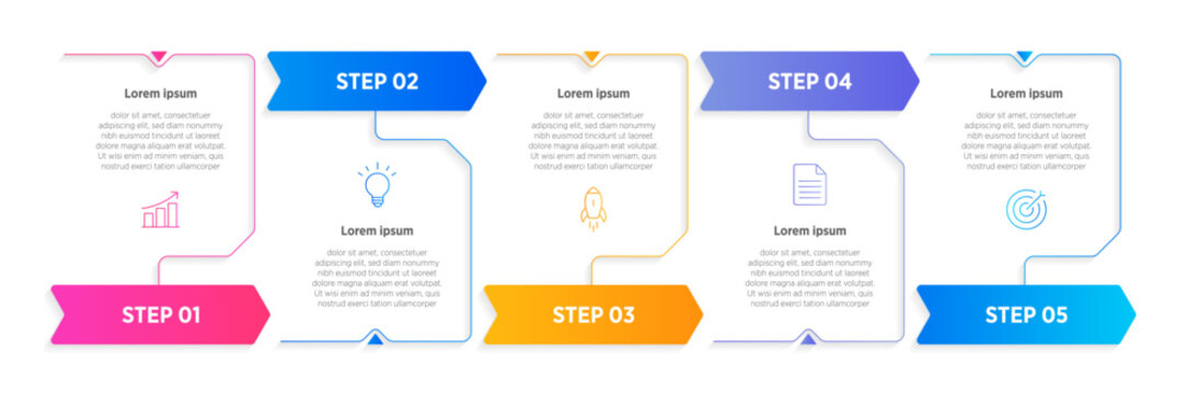 Vector infographic arrow template with 5 steps. Business growth and steps concept. Can be used for web design, timeline, diagram, chart, graph, business presentation.