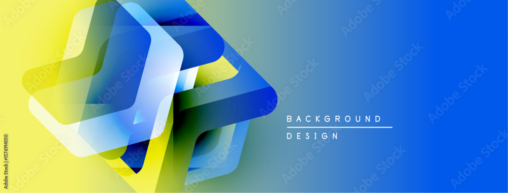 Poster abstract geometric shapes overlap, creating dynamic yellowblue gradient. modern design element for b