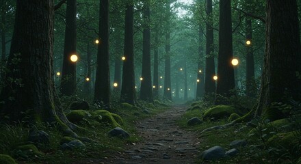 Fototapeta premium Mystical forest pathway at night
