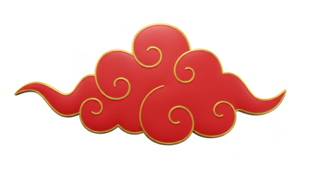 Isolated 3D Render of Red Chinese Cloud Symbol Golden Decoration