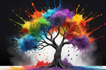 autumn tree with colorful splashes