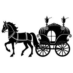 Vintage Horse-Drawn Carriage Silhouette  Vector Illustration

