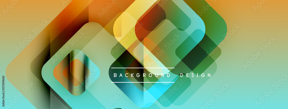 Poster abstract geometric shapes overlap, creating vibrant color gradients. modern design elements suggest 