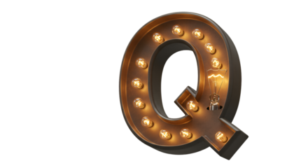 Isolated Alphabet Letter Q Glowing Bulb Decoration on Transparent Background