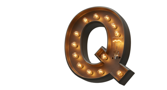 Isolated Alphabet Letter Q Glowing Bulb Decoration on Transparent Background
