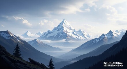 Majestic Snowy Peaks Adorned with Misty Valleys on International Mountain Day