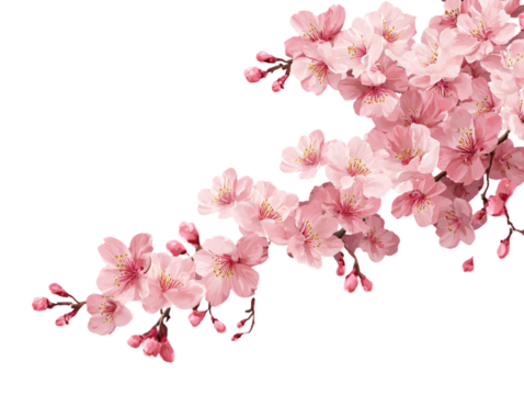 Pink Cherry Blossom Branch in Corner Border Composition