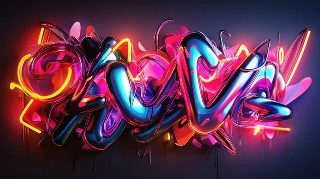 Vibrant, abstract 3D graffiti art with glossy, colorful, flowing forms and drips