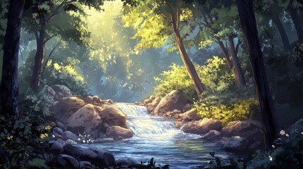 Obraz premium River flowing through the forest
