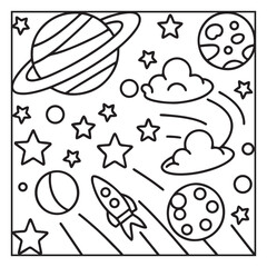 Space Coloring Pages for Kids – Bold and Easy Outer Space Fun with Rockets, Planets, Astronauts, and Aliens – Printable Activity Sheets