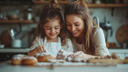 Fototapeta premium a happy moment between mother and daughter baking in the kitchen
