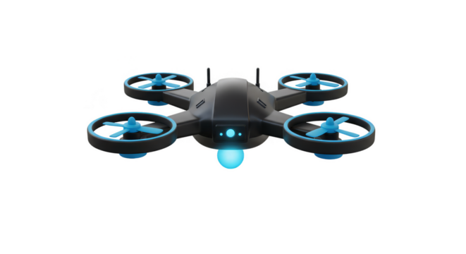 Isolated 3D Rendering Black Drone Technology Modern Portable Innovation