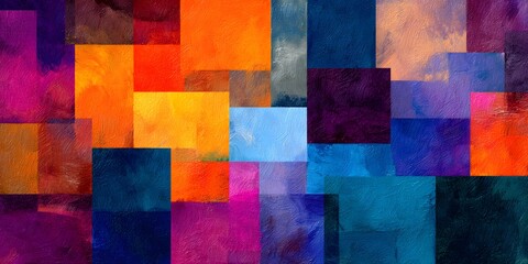 Vibrant geometric abstract painting with colorful square patterns