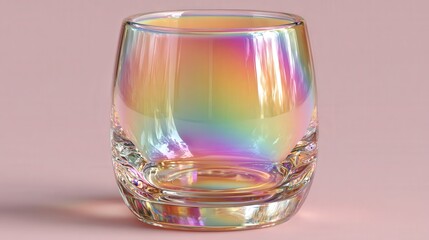Iridescent Glass Tumbler on Pastel Background Abstract Light Reflection