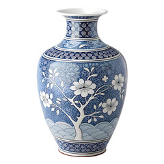 Blue and White Porcelain Vase A Floral Design Masterpiece isolated on transparent background