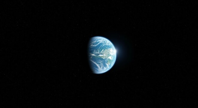 Earth in the vastness of space, a half-lit sphere