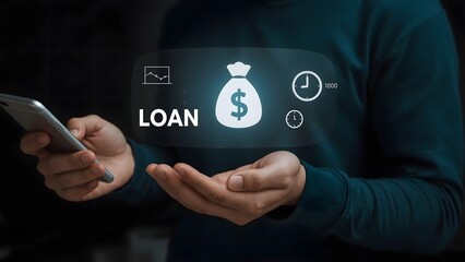 Online personal loan and financial concept. Financial loan agreement, Personal or business loans through online services between lenders and borrowers. Person using laptop laptop with loan icon.
