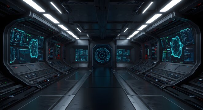 High-Tech Spacecraft Interior with Interactive Control Panels