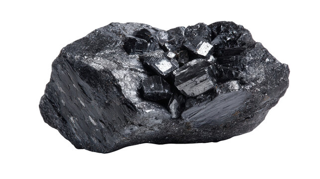 Biotite black mica lump background isolated on a Transparent background, PNG file.