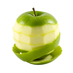 Isolated Close Up Green Apple with Curled Peel Transparent Background