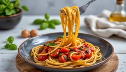 Pasta with Cherry Tomatoes and Basil A Plate of Spaghetti Aglio e Olio