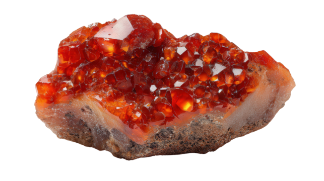 Carnelian orange-red mineral lump background isolated on a Transparent background, PNG file.