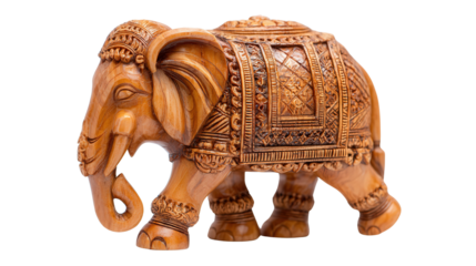 Carved wooden elephant figurine background isolated on a Transparent background, PNG file.