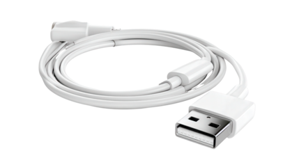 Charging cable with USB plug background isolated on a Transparent background, PNG file.
