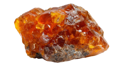 Clinohumite orange gemstone lump background isolated on a Transparent background, PNG file.